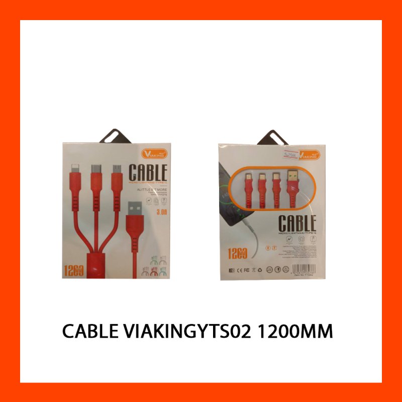 CABLE VIAKINGYTS02 1200MM 3A USB To Micro,Lightning,Type-C