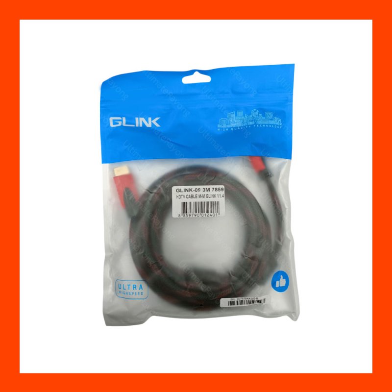 Cable HDMI M/M (3M) V1.4 สายถักแดง GLINK GLINK09